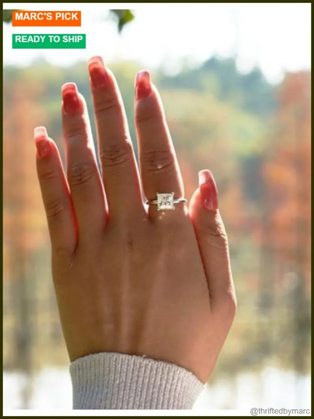 Princess Cut Moissanite Solitaire Engagement Ring 18K Gold Plated Sterling